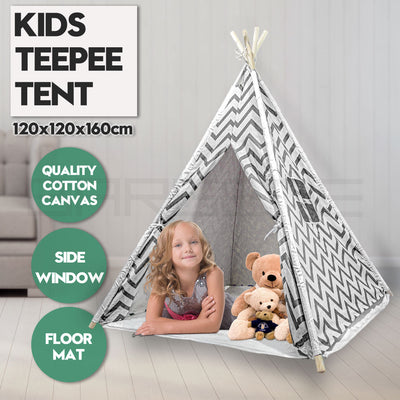 Giant Cotton Canvas Kids Teepee Wigwam Children Pretend Play Tent Indoor Outdoor Party - black