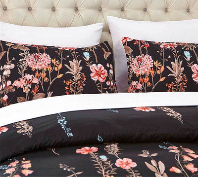 Luxton Queen Size 3pcs Floral Black Quilt Cover Set(3PCS)