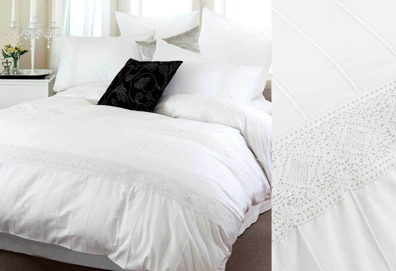 Queen Size 3pcs White Hollow Out Lace Quilt Cover Set