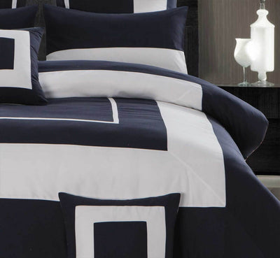 Luxton King Size 3pcs Navy Blue Border Striped Quilt Cover Set(3PCS)