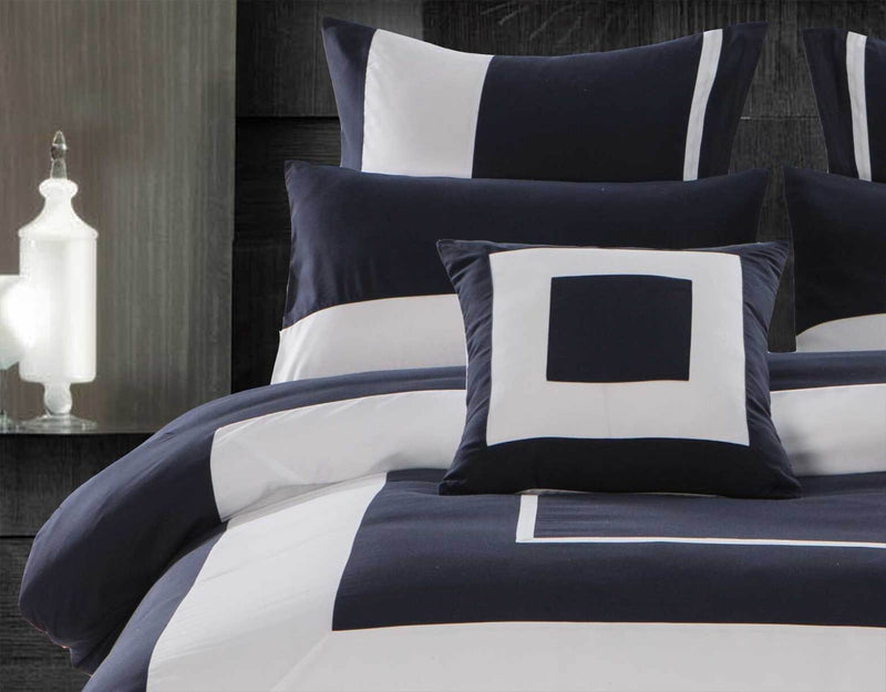 Luxton Queen Size 3pcs Navy Blue Border Striped Quilt Cover Set(3PCS)