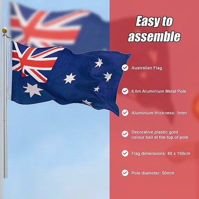 6.0m Flag Pole Full Set / Kit w Australian Flag