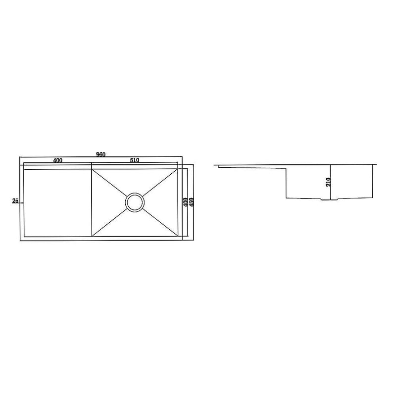 960x450mm Handmade Stainless Steel Undermount / Topmount Kitchen Sink with Waste