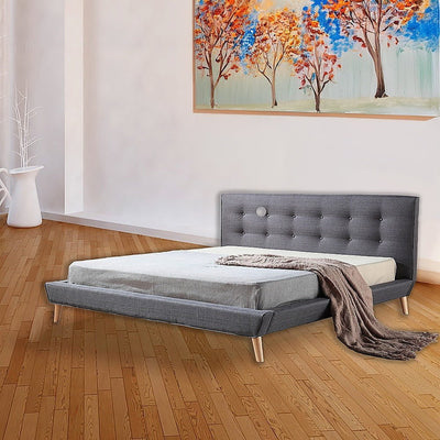 King Linen Fabric Deluxe Bed Frame Grey