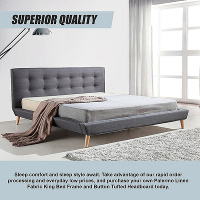 King Linen Fabric Deluxe Bed Frame Grey