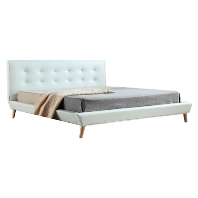 King PU Leather Deluxe Bed Frame White