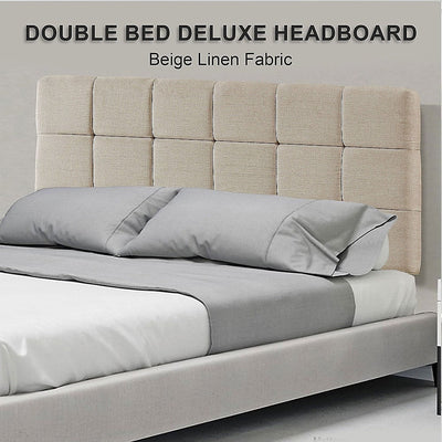 Linen Fabric Double Bed Deluxe Headboard Bedhead - Beige