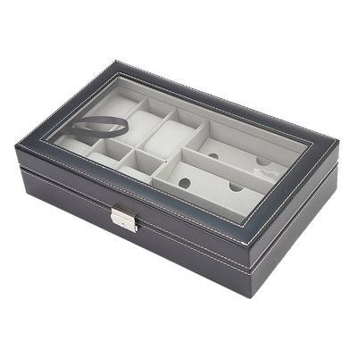 6+3 Grid Watch Sunglass Eyeglasses Display Box Case Storage Organizer PU Leather