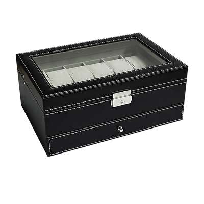 12 Grids Watch Display Case Leather jewellery Storage Box Organiser Lock Key