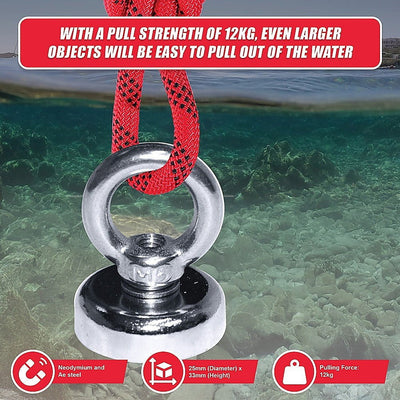 12Kg SALVAGE Strong MAGNET N52 Neodymium Eyebolt Circular Ring