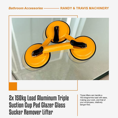 2x 150kg Load Aluminum Triple Suction Cup Pad Glazer Glass Sucker Remover Lifter