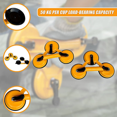 2x 150kg Load Aluminum Triple Suction Cup Pad Glazer Glass Sucker Remover Lifter