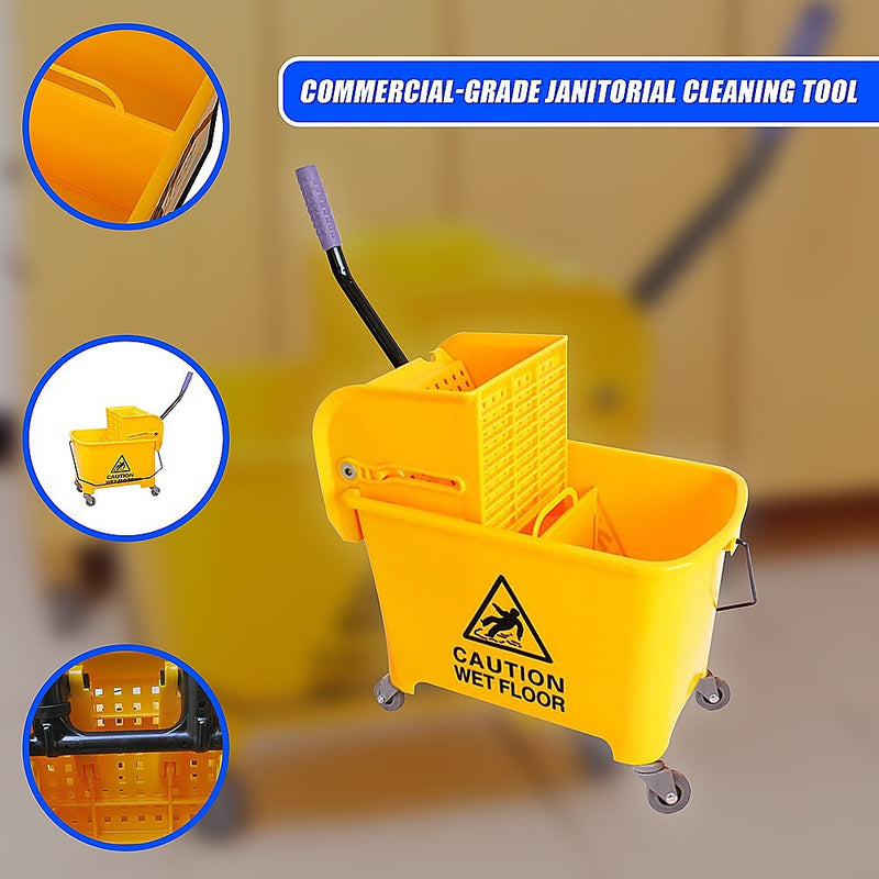 20L Deluxe Mop Wringer Bucket Side Press Janitor Commercial Cleaning