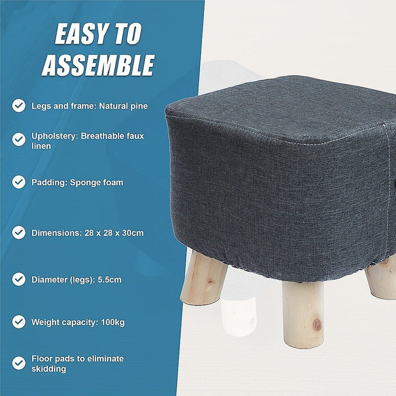 Fabric Ottoman Foot Stool Rest Pouffe Footstool Wood Storage Padded Seat