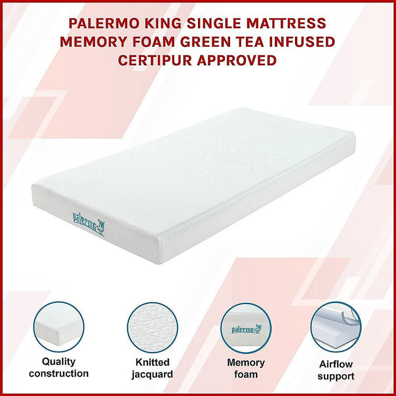 Palermo King Single Mattress Memory Foam Green Tea Infused CertiPUR Approved