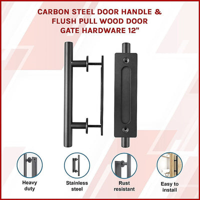 Carbon Steel Door Handle & Flush Pull Wood Door Gate Hardware 12"