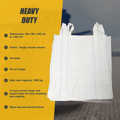4 x 1 tonne FIBC Polypropylene UV Rated Builder / Bulk / Landscape Bags