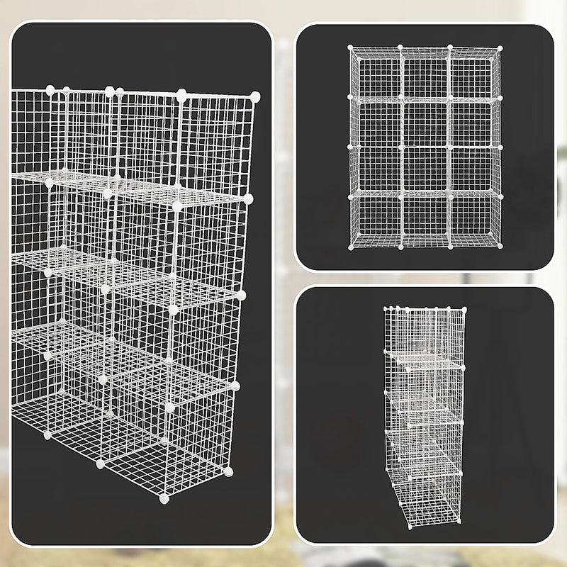 12 Cube Wire Grid Organiser Bookcase Storage Cabinet Wardrobe Closet White