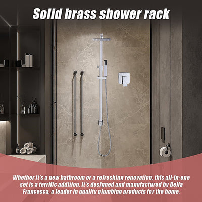 WELS 8" Rain Shower Head Set Square Dual Heads Faucet High Pressure With Mixer
