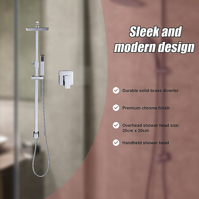 WELS 8" Rain Shower Head Set Square Dual Heads Faucet High Pressure With Mixer