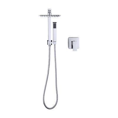 WELS 8" Rain Shower Head Set Square Dual Heads Faucet High Pressure With Mixer