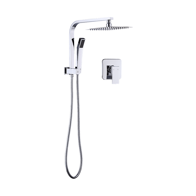 WELS 8" Rain Shower Head Set Square Dual Heads Faucet High Pressure With Mixer