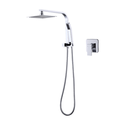 WELS 8" Rain Shower Head Set Square Dual Heads Faucet High Pressure With Mixer