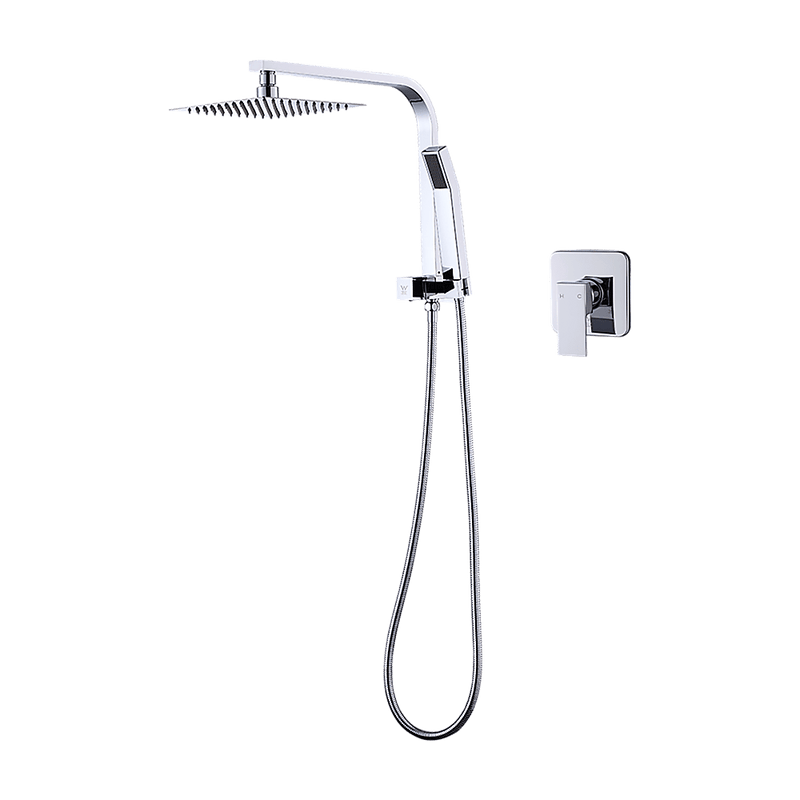 WELS 8" Rain Shower Head Set Square Dual Heads Faucet High Pressure With Mixer