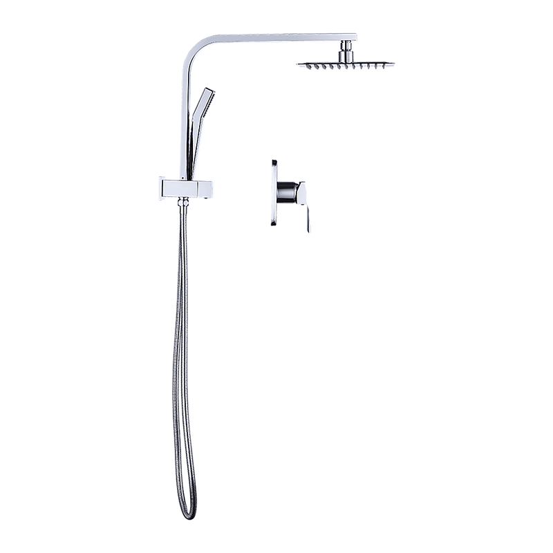 WELS 8" Rain Shower Head Set Square Dual Heads Faucet High Pressure With Mixer