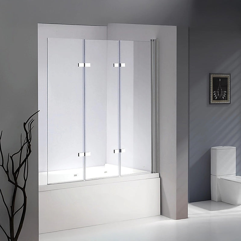 3 Fold Chrome Folding Bath Shower Screen Door Panel 1300mm x 1400mm