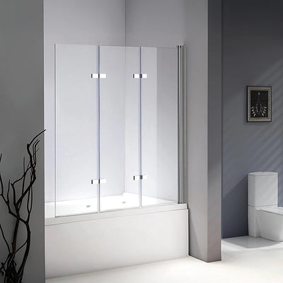 3 Fold Chrome Folding Bath Shower Screen Door Panel 1300mm x 1400mm