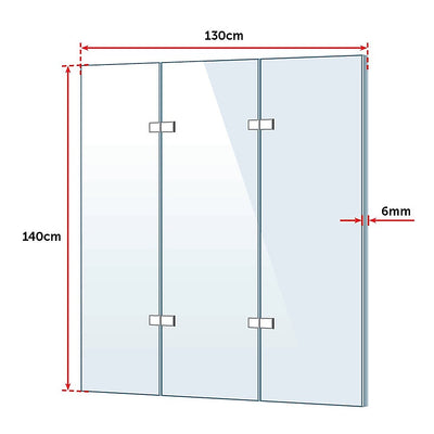 3 Fold Chrome Folding Bath Shower Screen Door Panel 1300mm x 1400mm