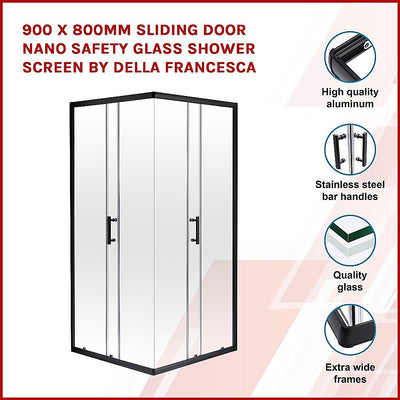 900 x 800mm Sliding Door Nano Safety Glass Shower Screen By Della Francesca