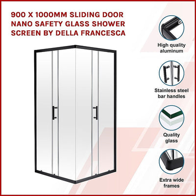 900 x 1000mm Sliding Door Nano Safety Glass Shower Screen By Della Francesca
