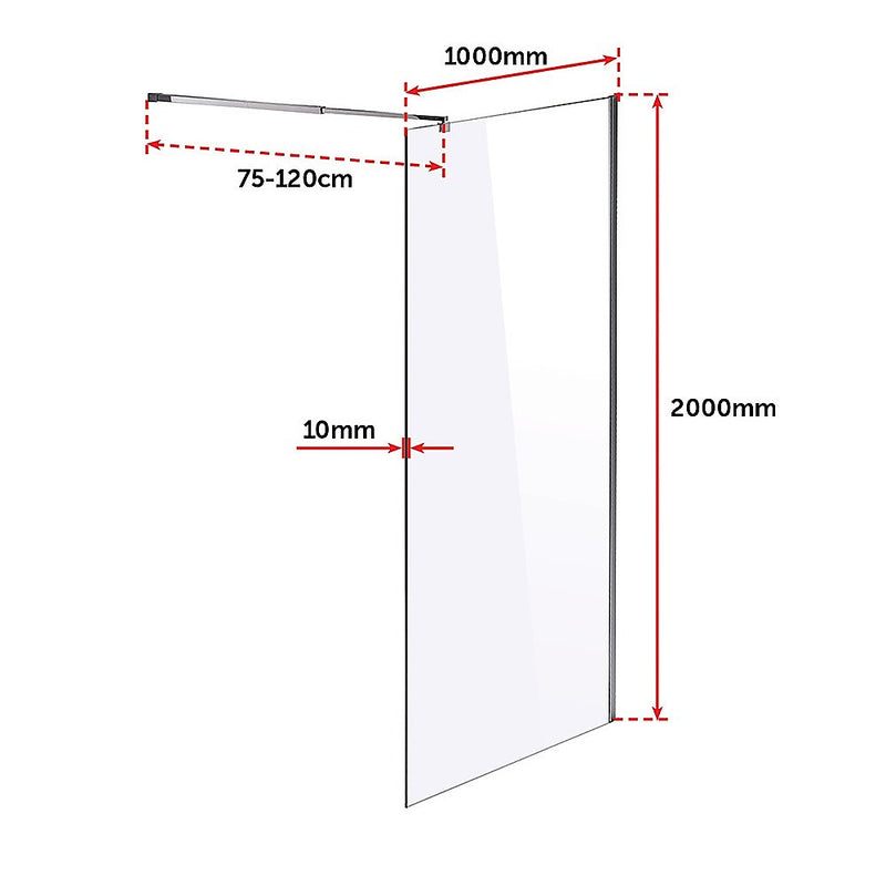 1000 x 2000mm Frameless 10mm Safety Glass Shower Screen