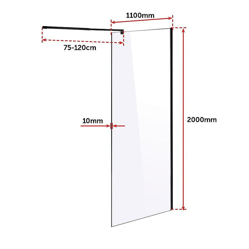 1100 x 2000mm Frameless 10mm Safety Glass Shower Screen