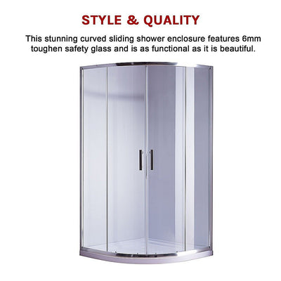 90 x 90cm Rounded Sliding 6mm Curved Shower Screen with Base in Chrome
