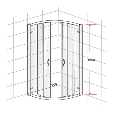90 x 90cm Rounded Sliding 6mm Curved Shower Screen with Base in Chrome