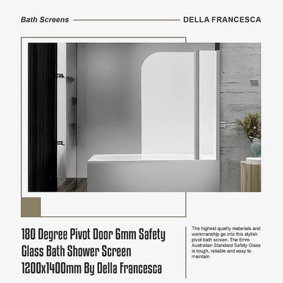 180 Degree Pivot Door 6mm Safety Glass Bath Shower Screen 1200x1400mm By Della Francesca