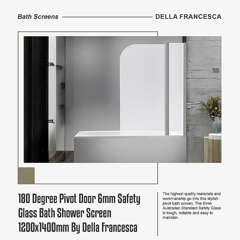 180 Degree Pivot Door 6mm Safety Glass Bath Shower Screen 1200x1400mm By Della Francesca