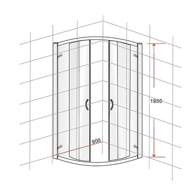 90 x 90cm Chrome Rounded Sliding 6mm Curved Shower Screen with Black Base