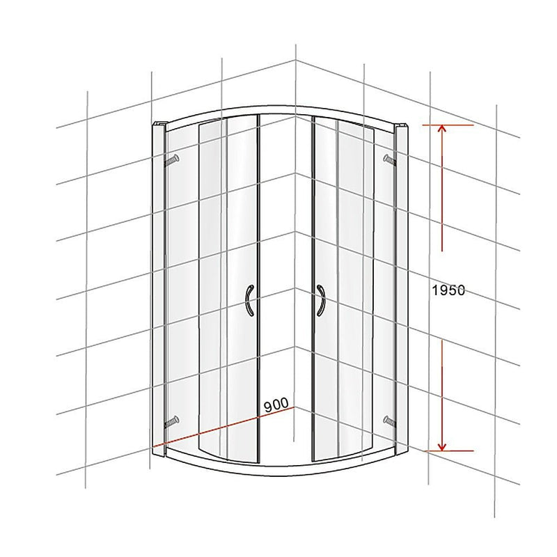 90 x 90cm Chrome Rounded Sliding 6mm Curved Shower Screen with Black Base