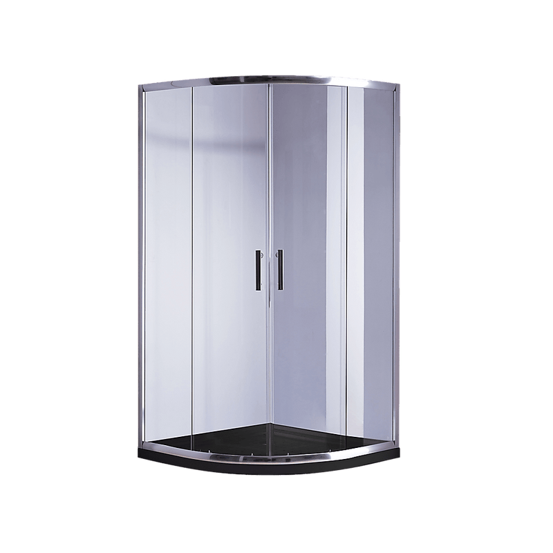 100 x 100cm Chrome Rounded Sliding 6mm Curved Shower Screen with Black Base