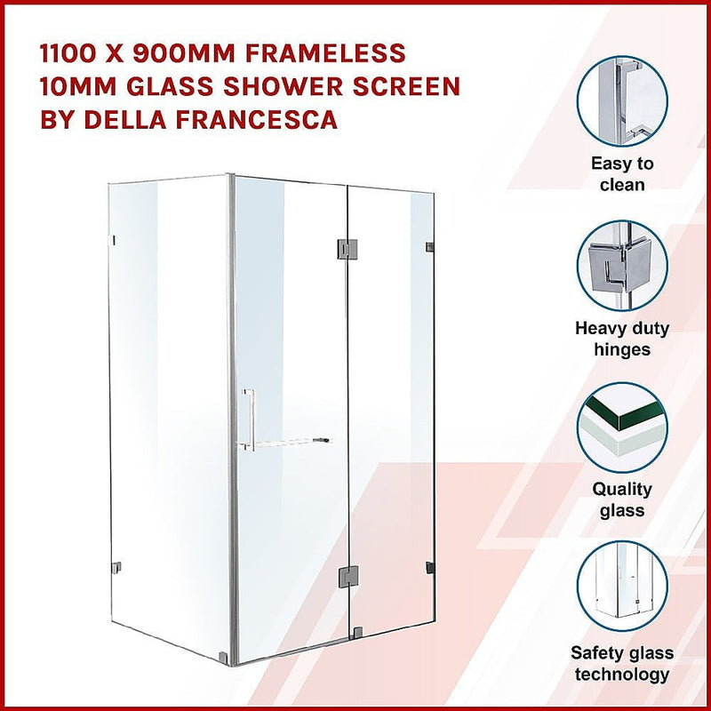 1100 x 900mm Frameless 10mm Glass Shower Screen By Della Francesca