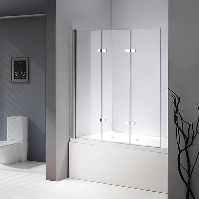 3 Fold Chrome Folding Bath Shower Screen Door Panel 1300mm x 1400mm
