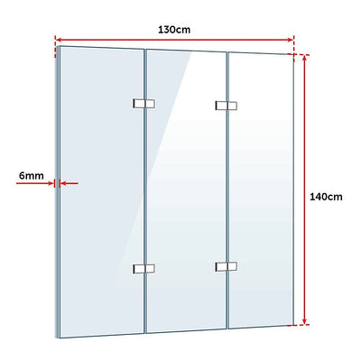 3 Fold Chrome Folding Bath Shower Screen Door Panel 1300mm x 1400mm
