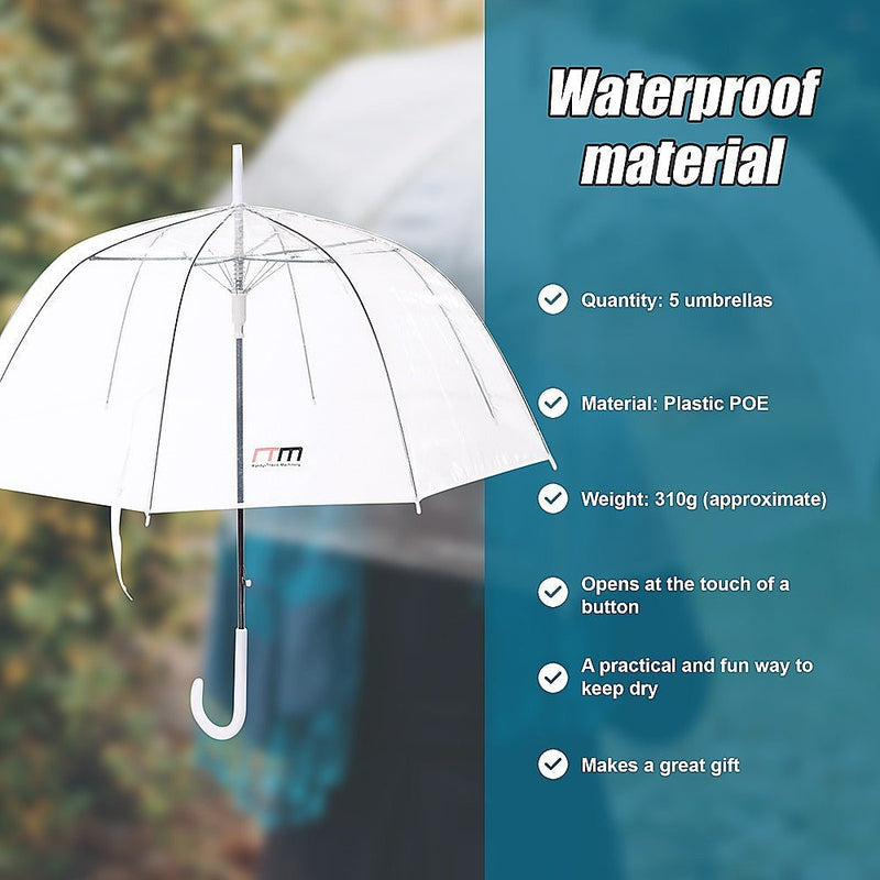 5x Clear Transparent Rain Walking Umbrella Parasol PVC Dome Wedding Party Favour