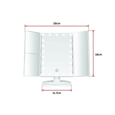 Makeup Mirror With LED Light Standing Mirror Magnifying Tri-Fold Touch