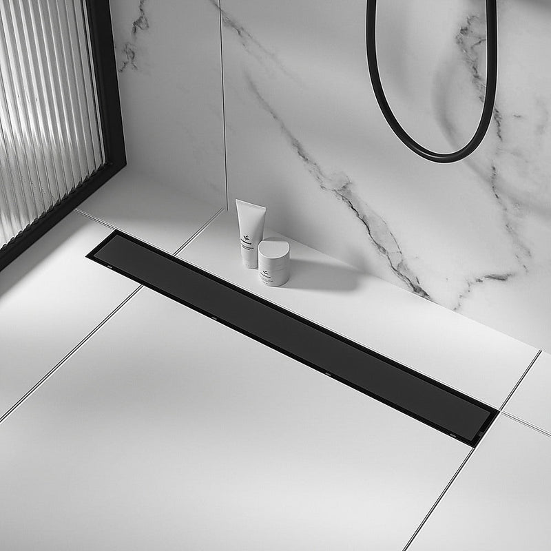 800mm Tile Insert Shower Bathroom Black Grate Drain w/Centre outlet Floor Waste