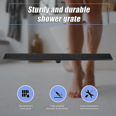 1000mm Bathroom Shower Black Grate Drain w/Centre outlet Floor Waste Square Pattern